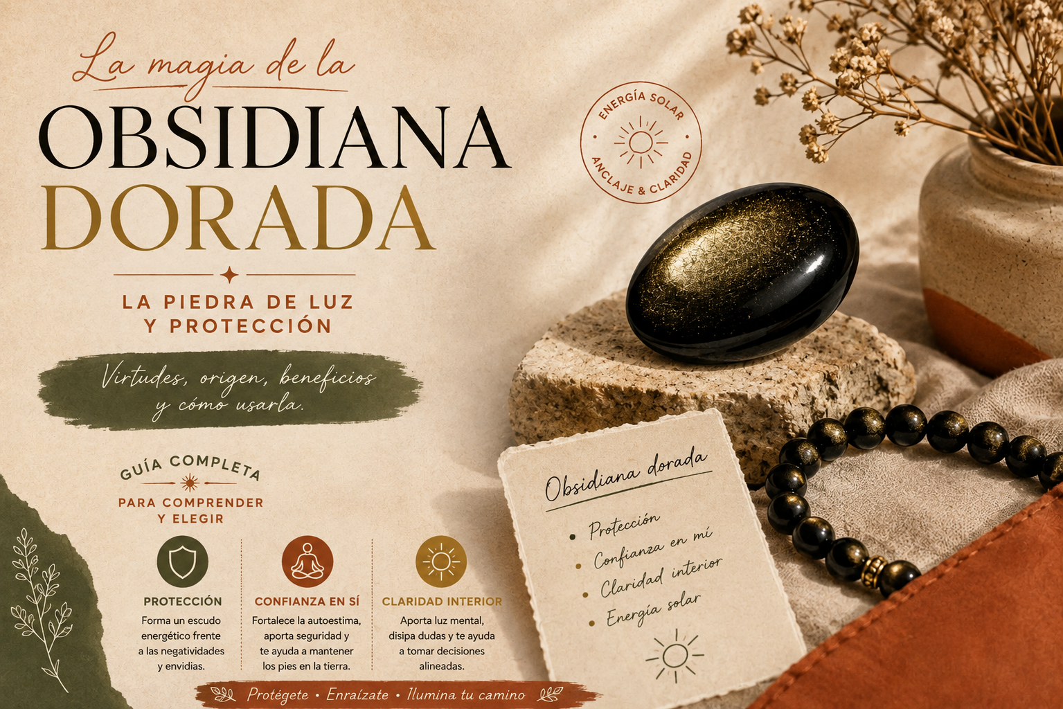 La Obsidiana Dorada y sus Reflejos Solares La obsidiana dorada, un negro atravesado por un velo luminoso