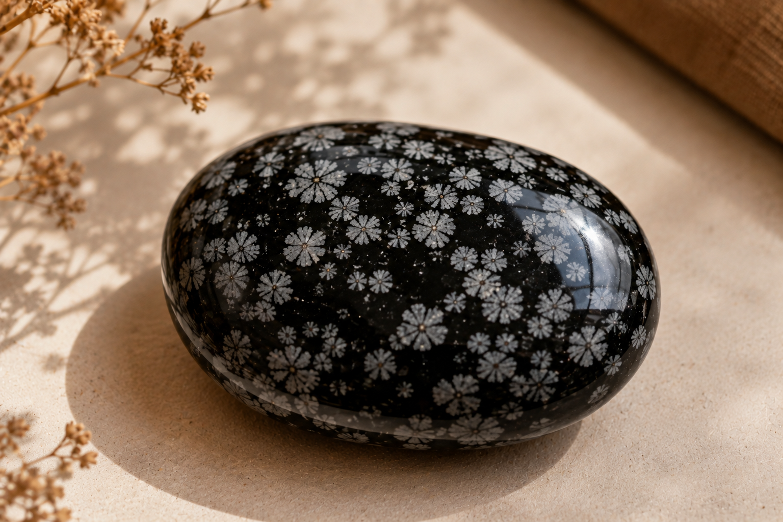 Obsidienne flocon de neige noire mouchetée de cristaux blancs