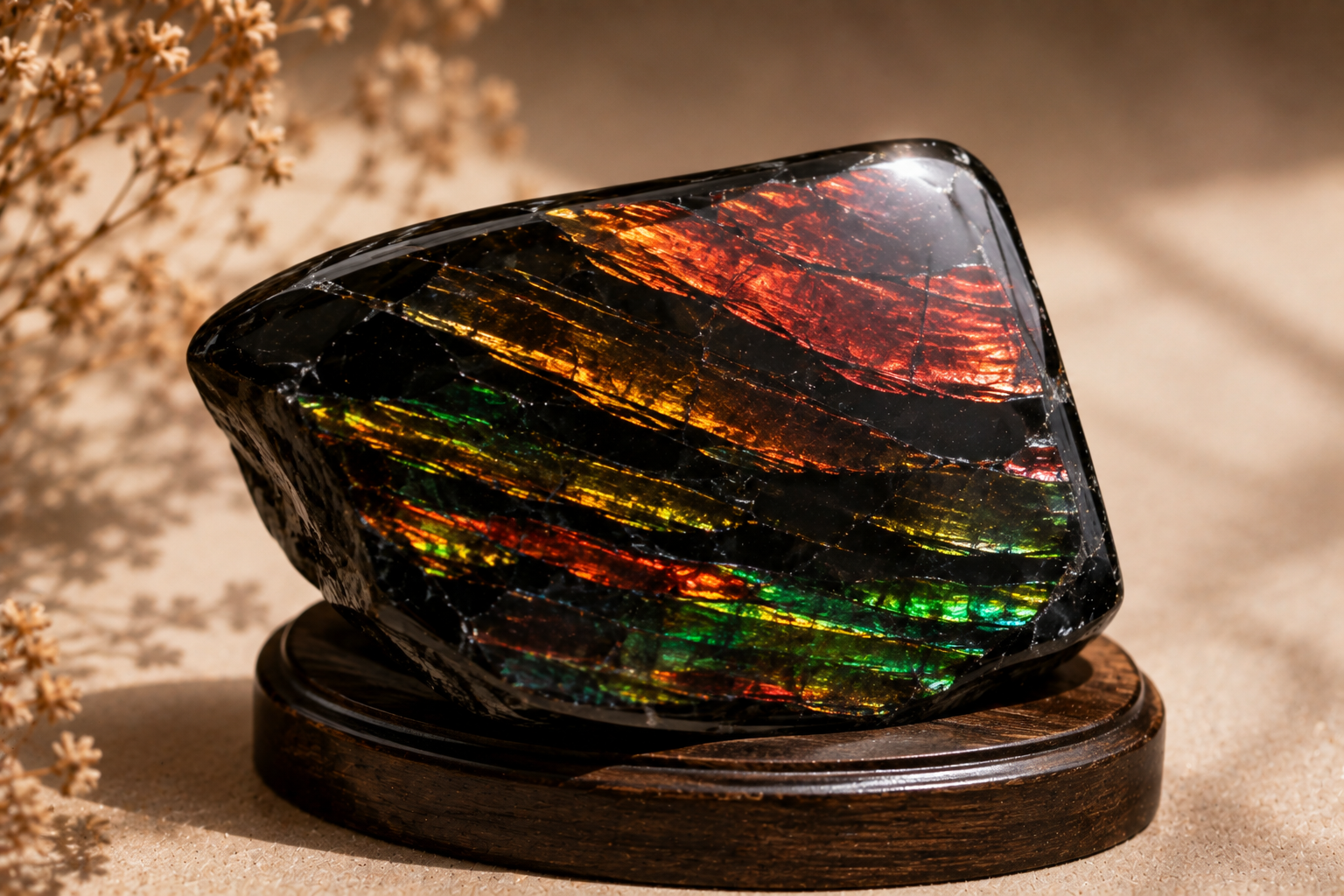 Obsidienne feu de l'Oregon aux irisations rouges et dorées façon opale