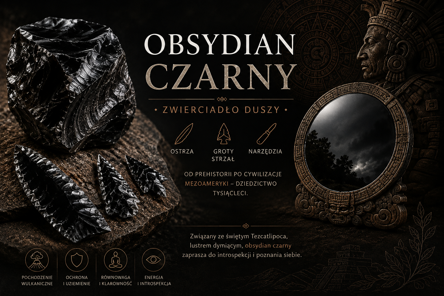 Wypolerowany obsydian staje się lustrem