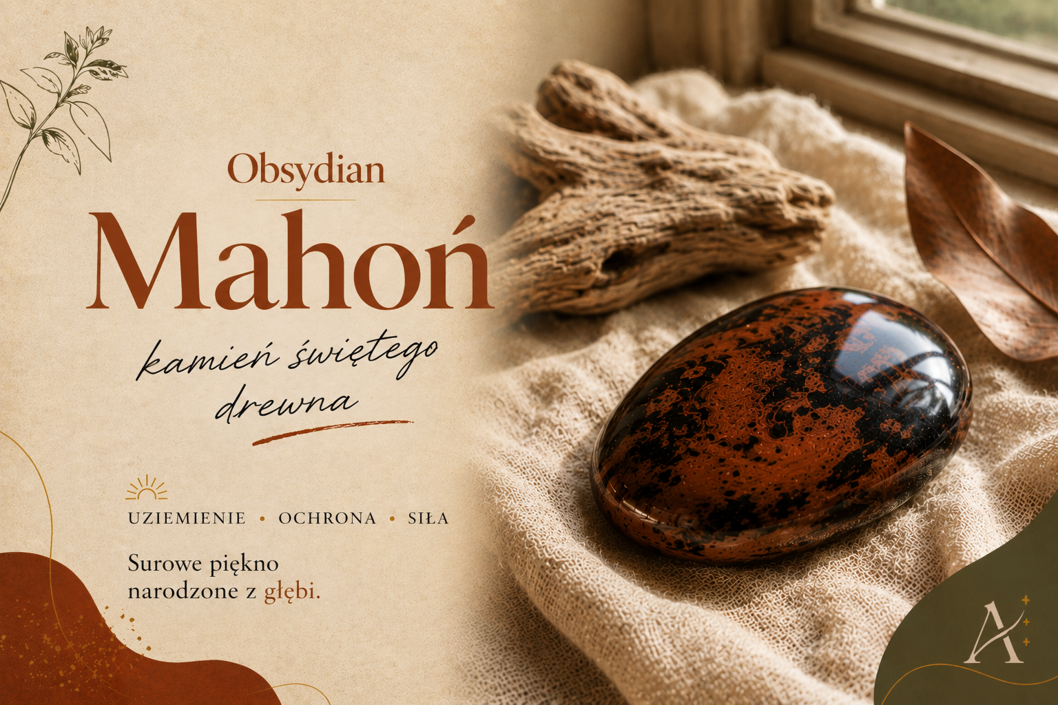 Wypolerowany obsydian mahoniowy z brązowo-czerwonymi i czarnymi żyłkami