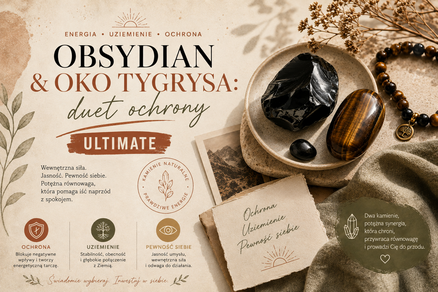 Obsydian i oko tygrysa: duet ochrony połączony w bransoletce