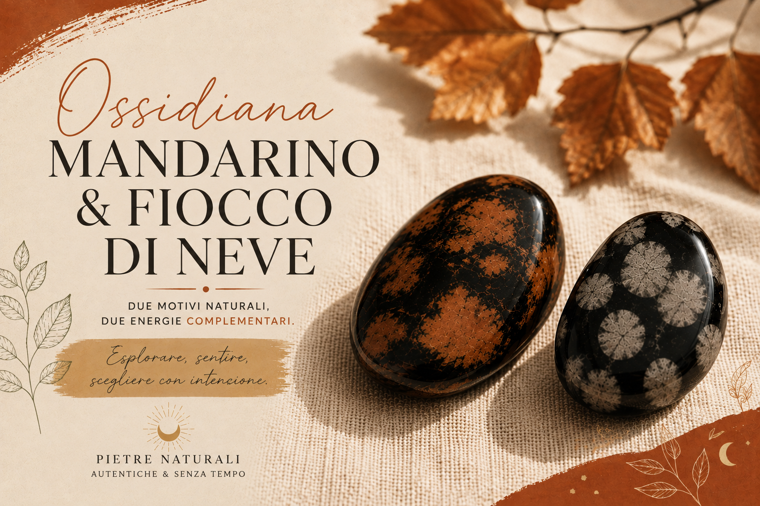 Ossidiana zucca arancione e ossidiana arachide beige affiancate