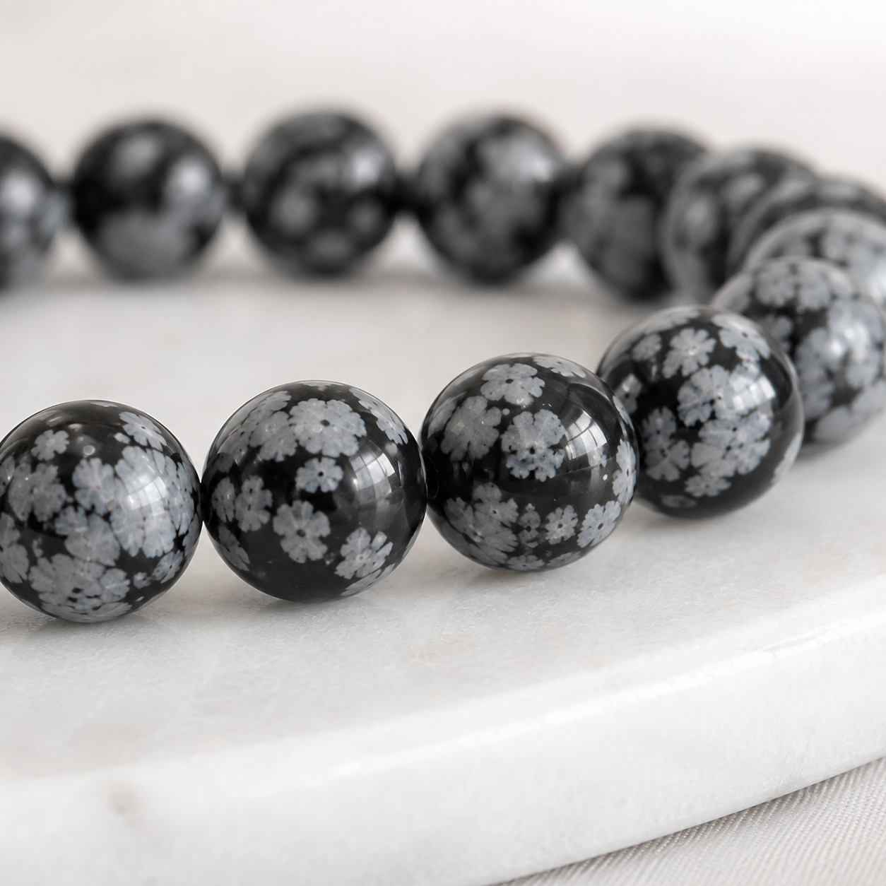 Bracelet Obsidienne Flocon de Neige Perles Obsidienne Flocon de Neige