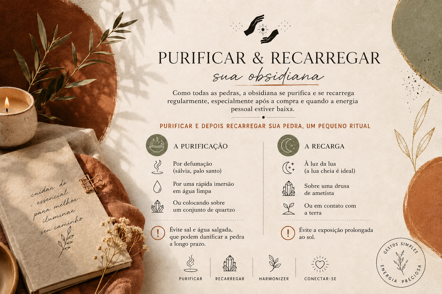 Pedra Obsidiana: o Guia Completo Purificar e depois energizar a pedra, um pequeno ritual