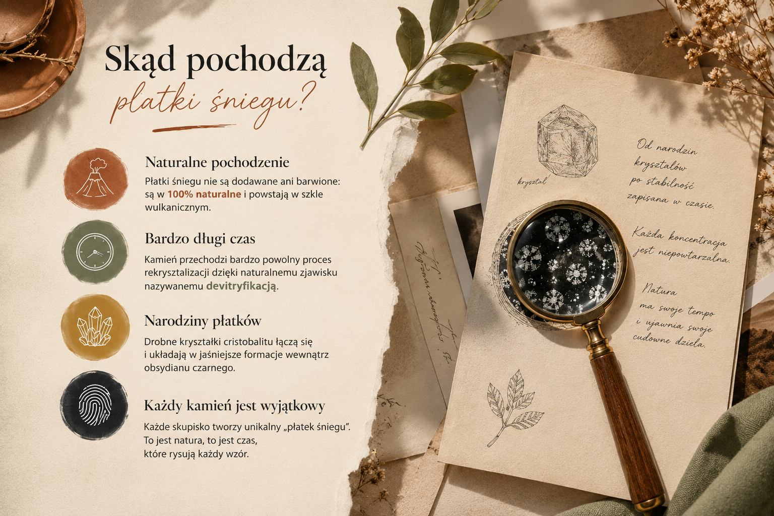 Zbliżenie na płatki krystobalitu obsydianu śnieżnego