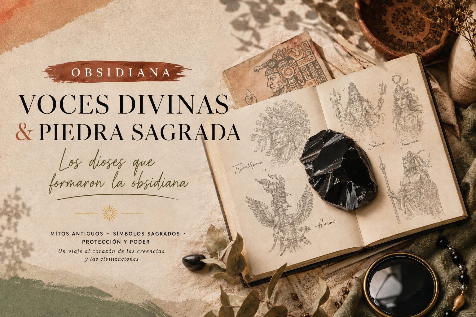 Espejo de obsidiana negra pulida evocando las divinidades mesoamericanas