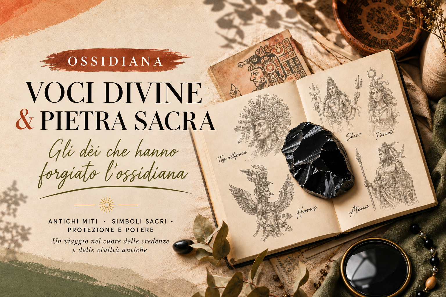 Specchio di ossidiana nera lucidata che evoca le divinità mesoamericane