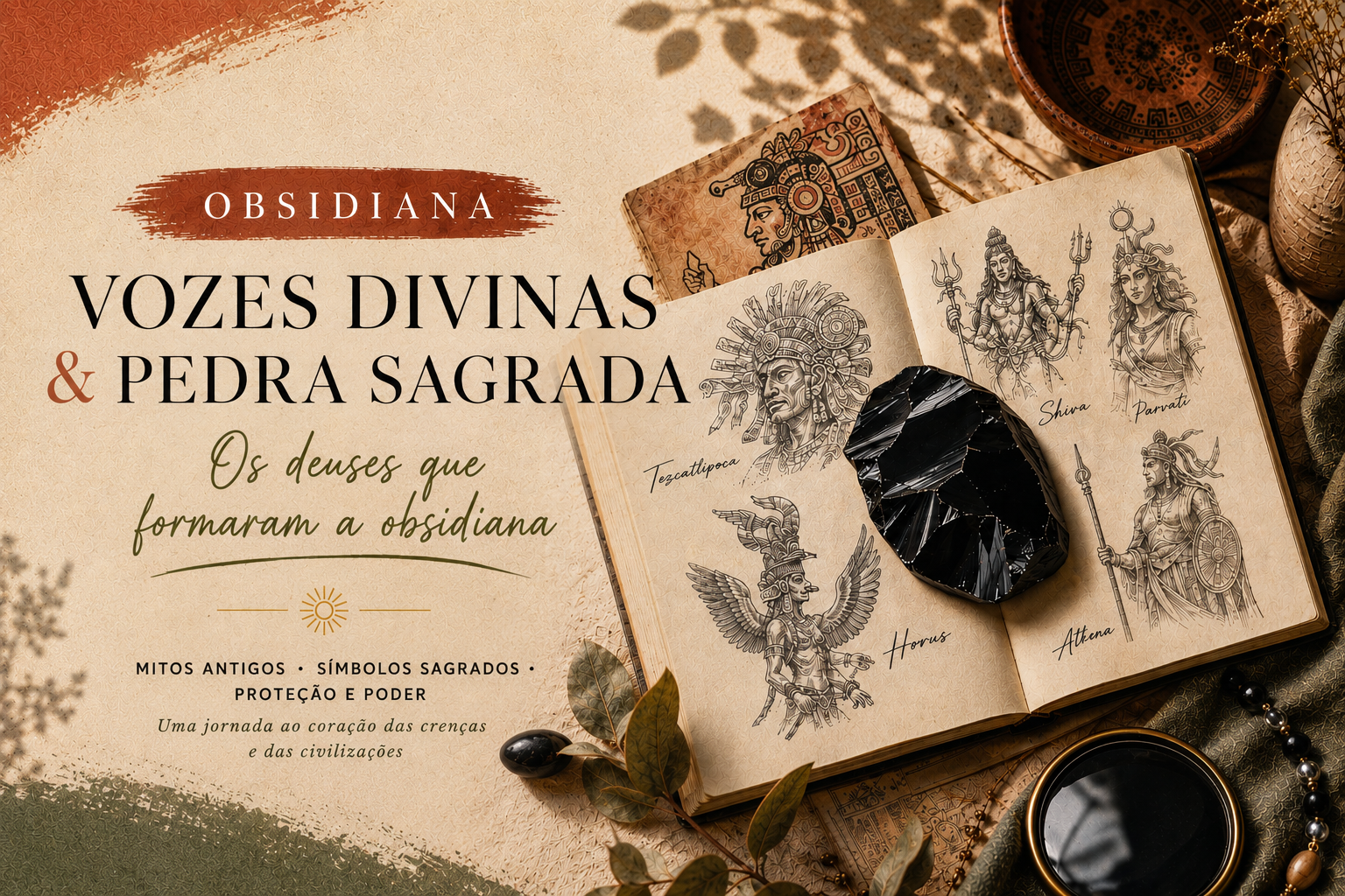 Espelho de obsidiana negra polido evocando as divindades mesoamericanas