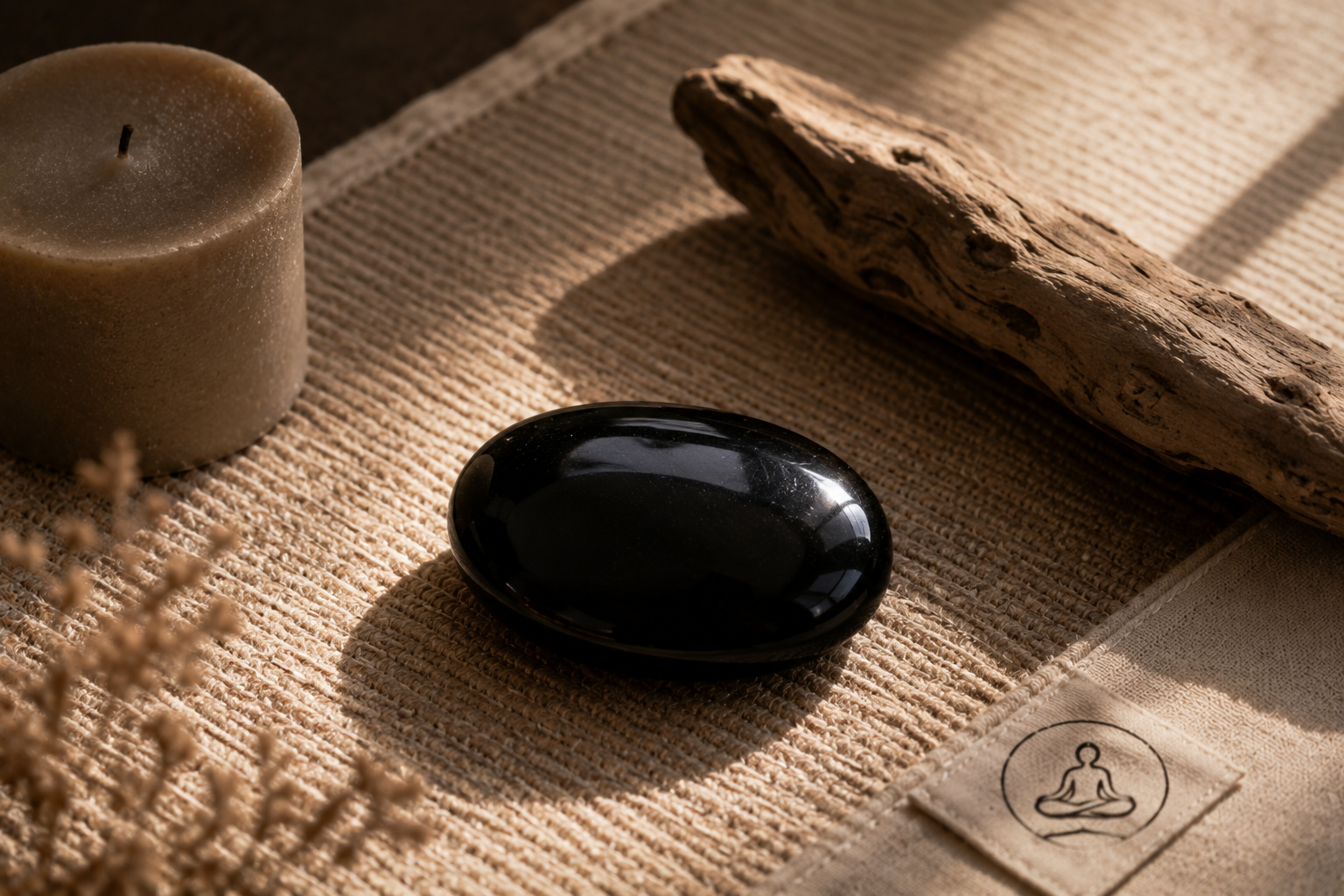 Black obsidian placed at the base of the spine for the root chakra