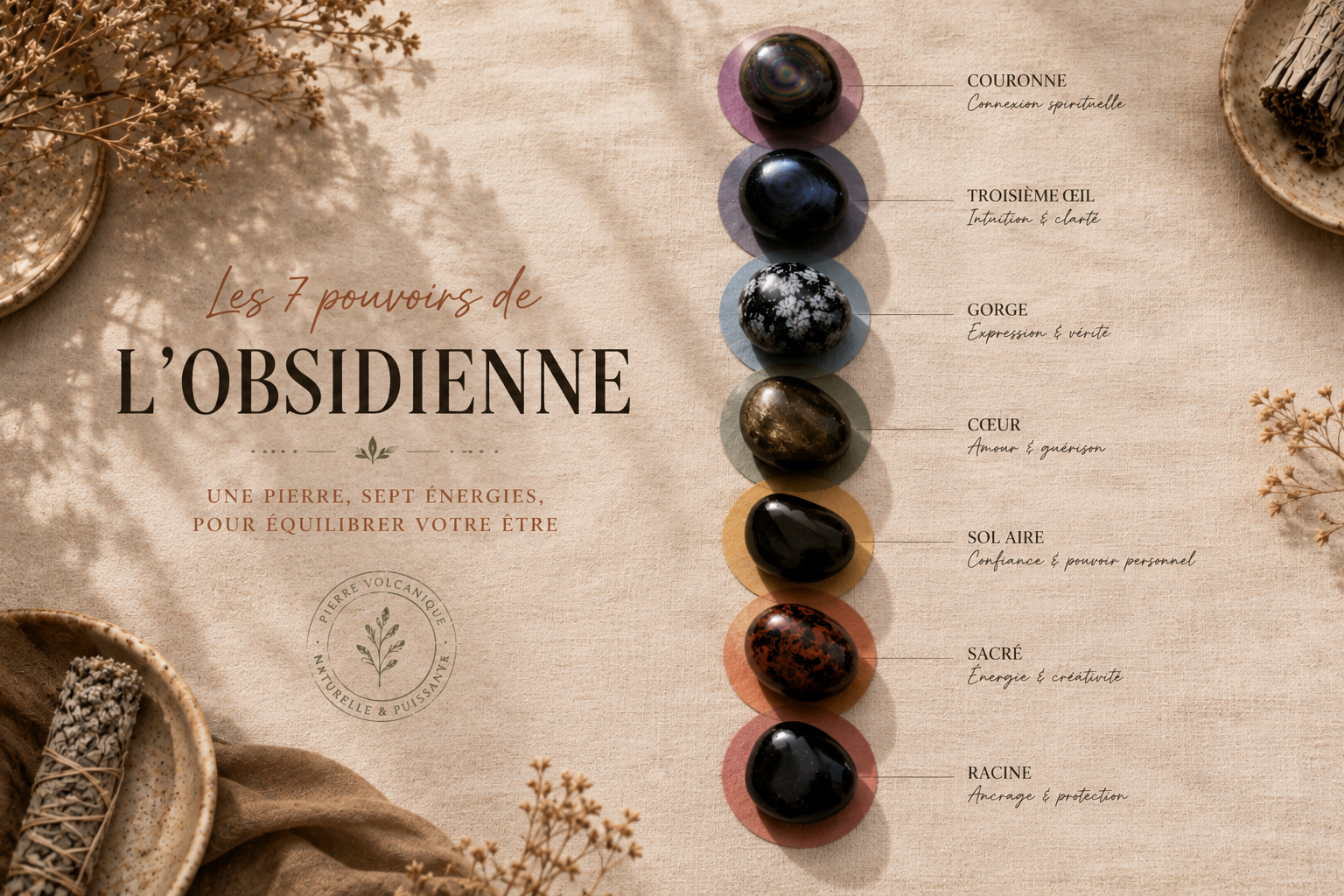 Obsidienne et chakras : le guide complet Les sept chakras et leurs couleurs, avec les pierres correspondantes