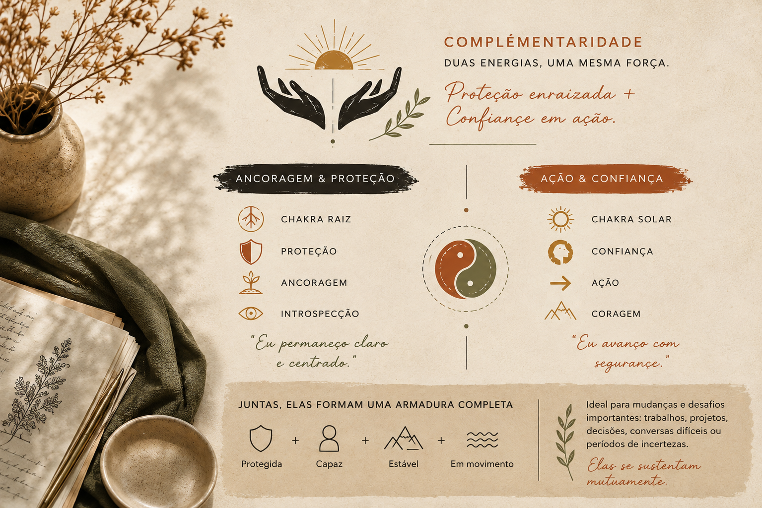 Complementaridade: obsidiana e olho de tigre formam uma armadura energética completa