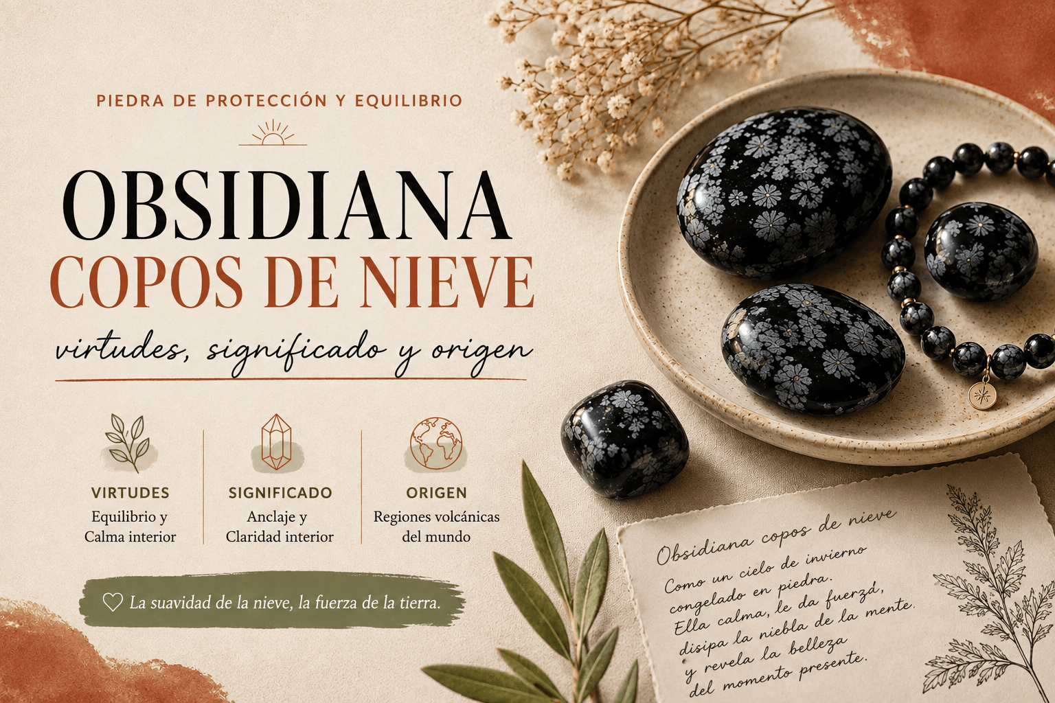 Obsidiana copo de nieve: piedra negra moteada de copos grises y blancos