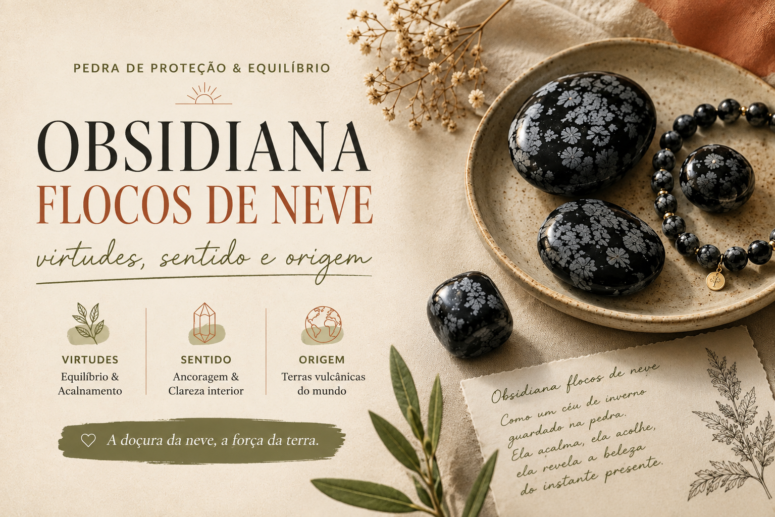Obsidiana floco de neve: propriedades, significado e origem Obsidiana floco de neve: pedra negra salpicada de flocos cinzas e brancos