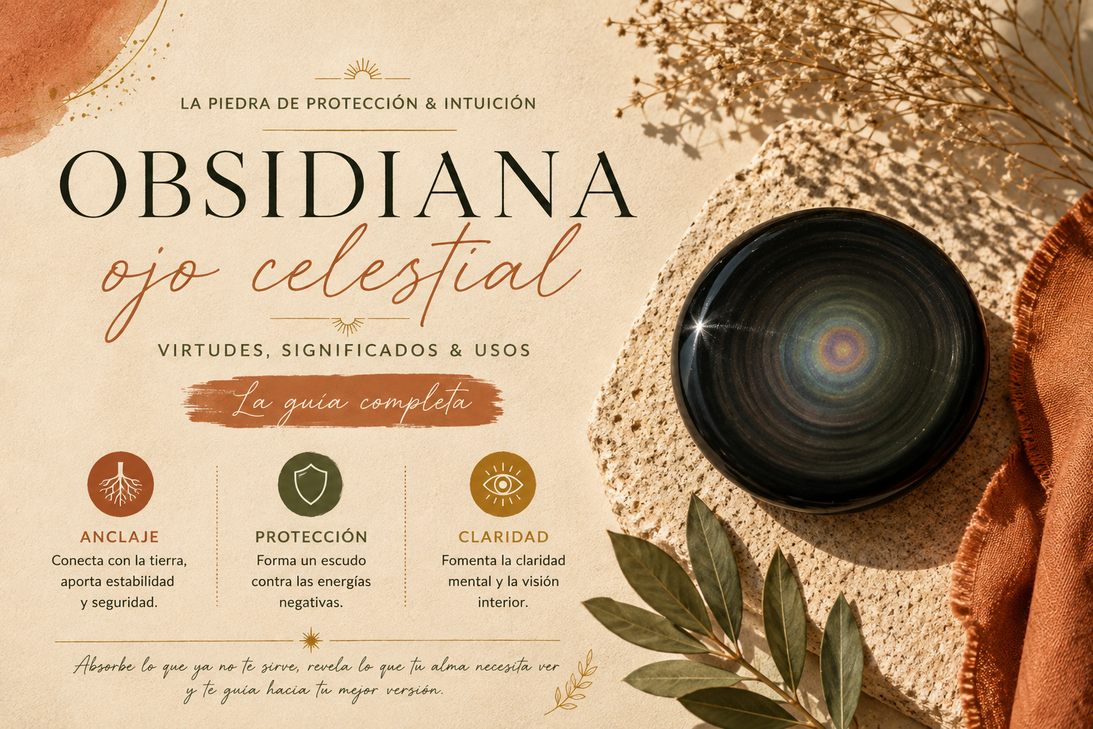 La obsidiana ojo celeste, un negro profundo con reflejos azulados