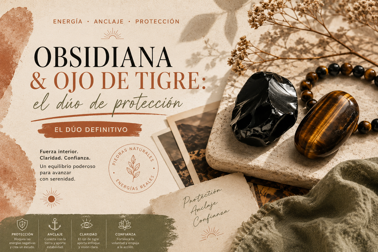 Obsidiana y ojo de tigre: el dúo de protección reunido en una pulsera