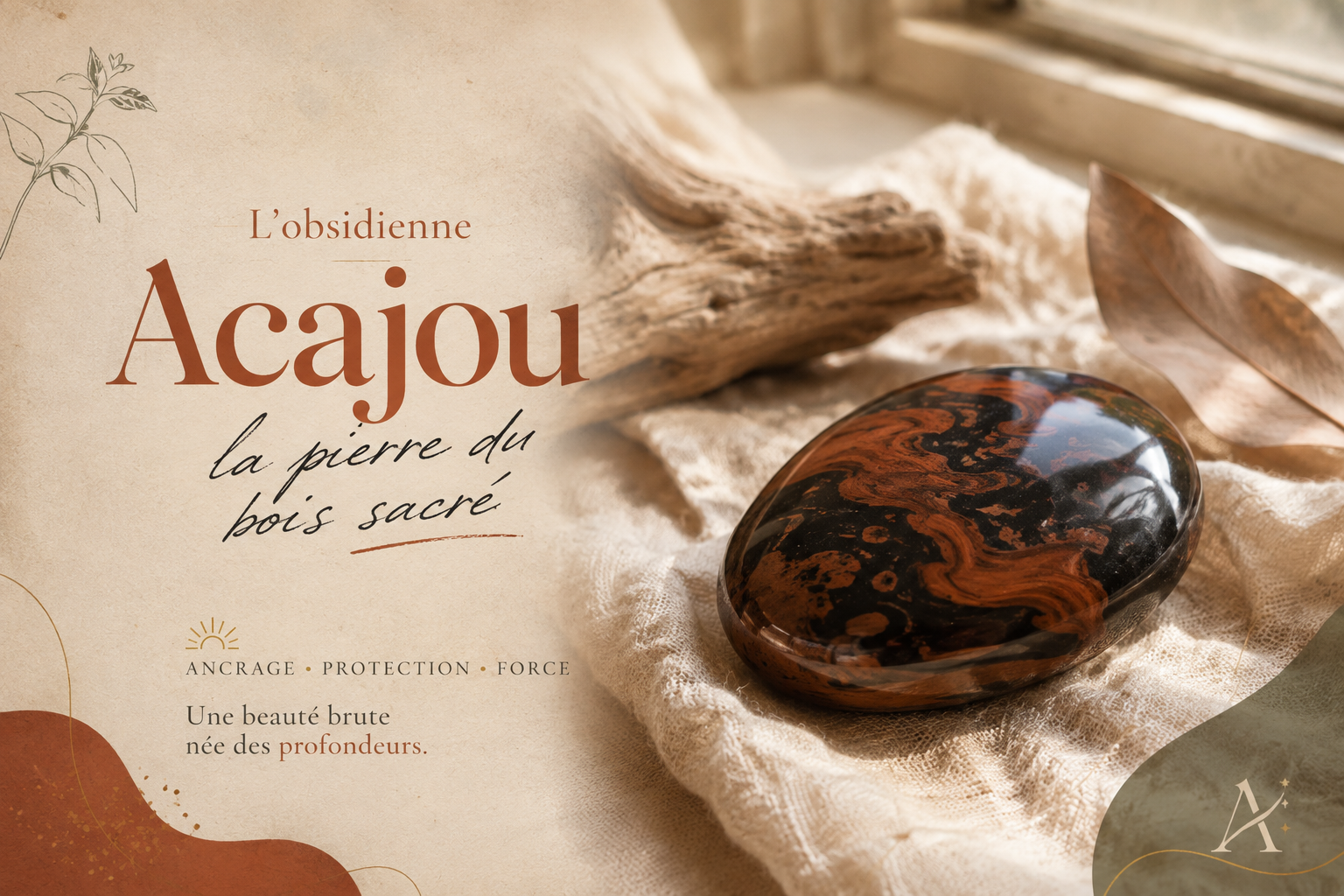 Obsidienne acajou polie aux veines brun-rouge et noires