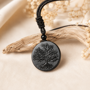 pendentif arbre de vie obsidienne