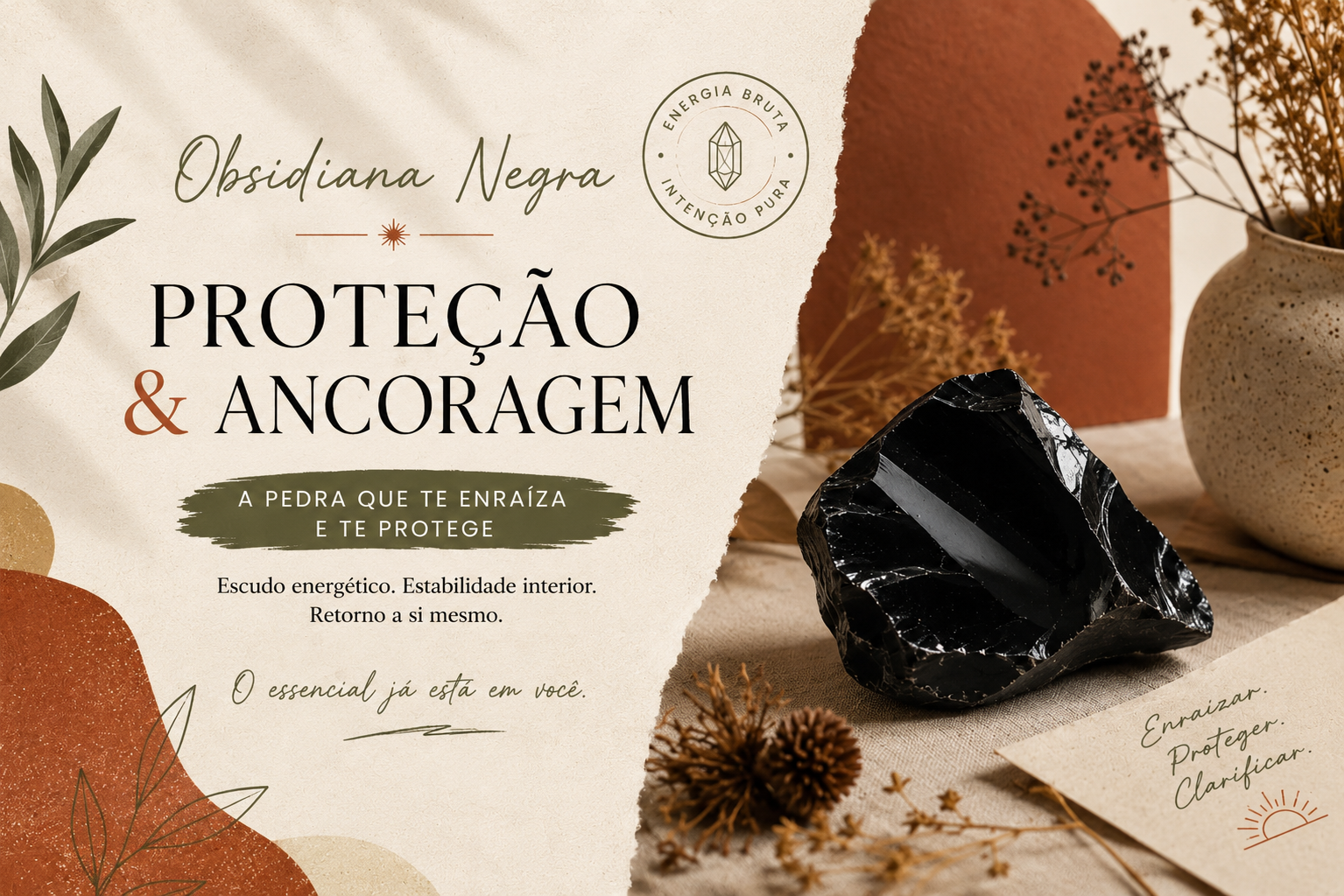 Pedra de obsidiana na palma da mão