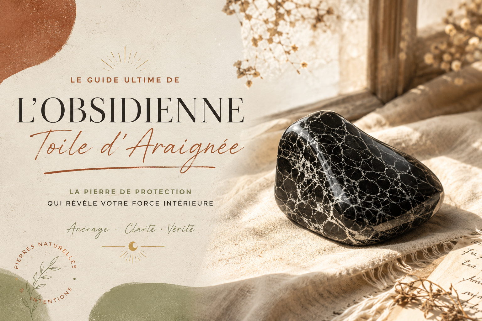 Obsidienne toile d'araignée parcourue d'un réseau de veines claires