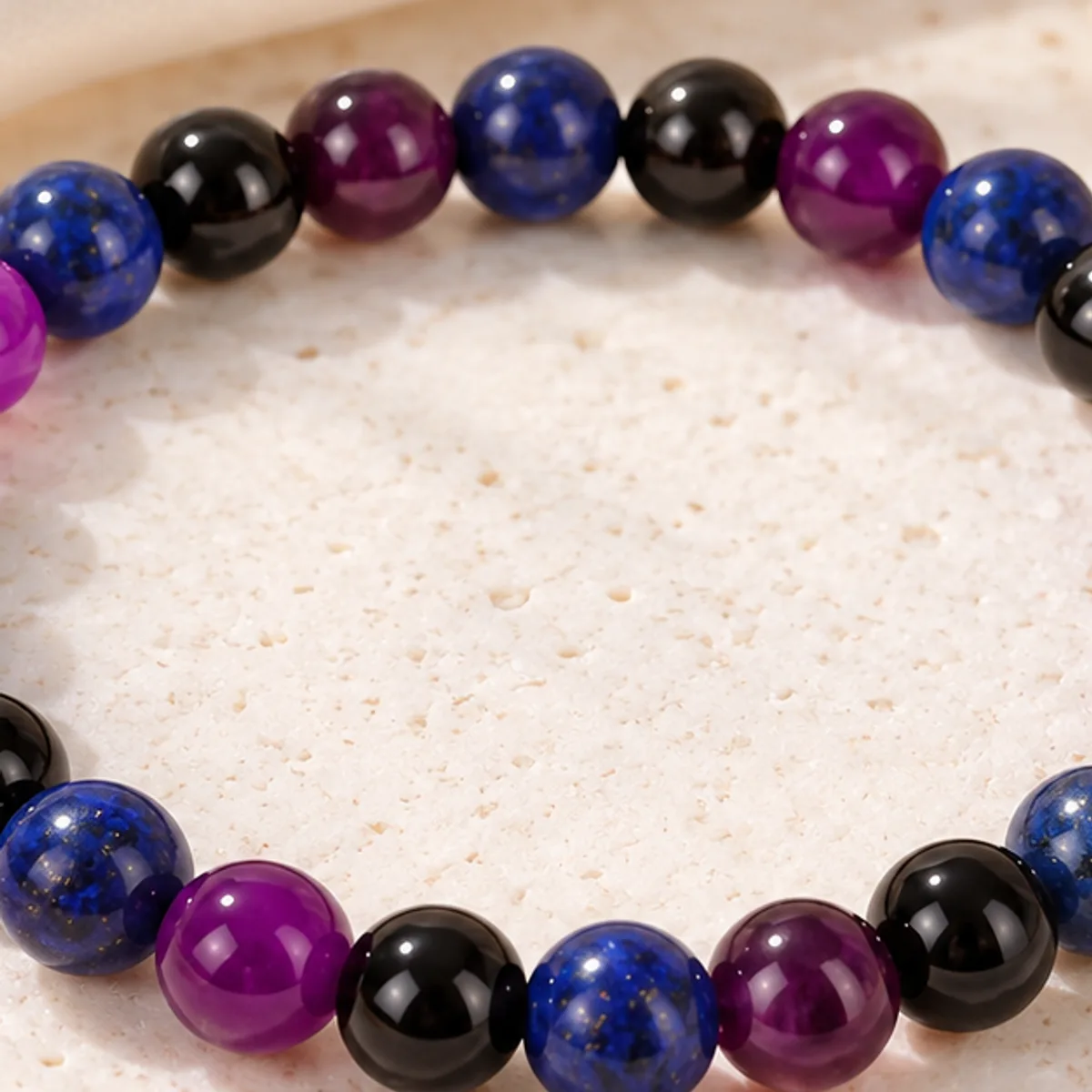Bracelet obsidienne, lapis-lazuli et agate fuchsia alt3 =