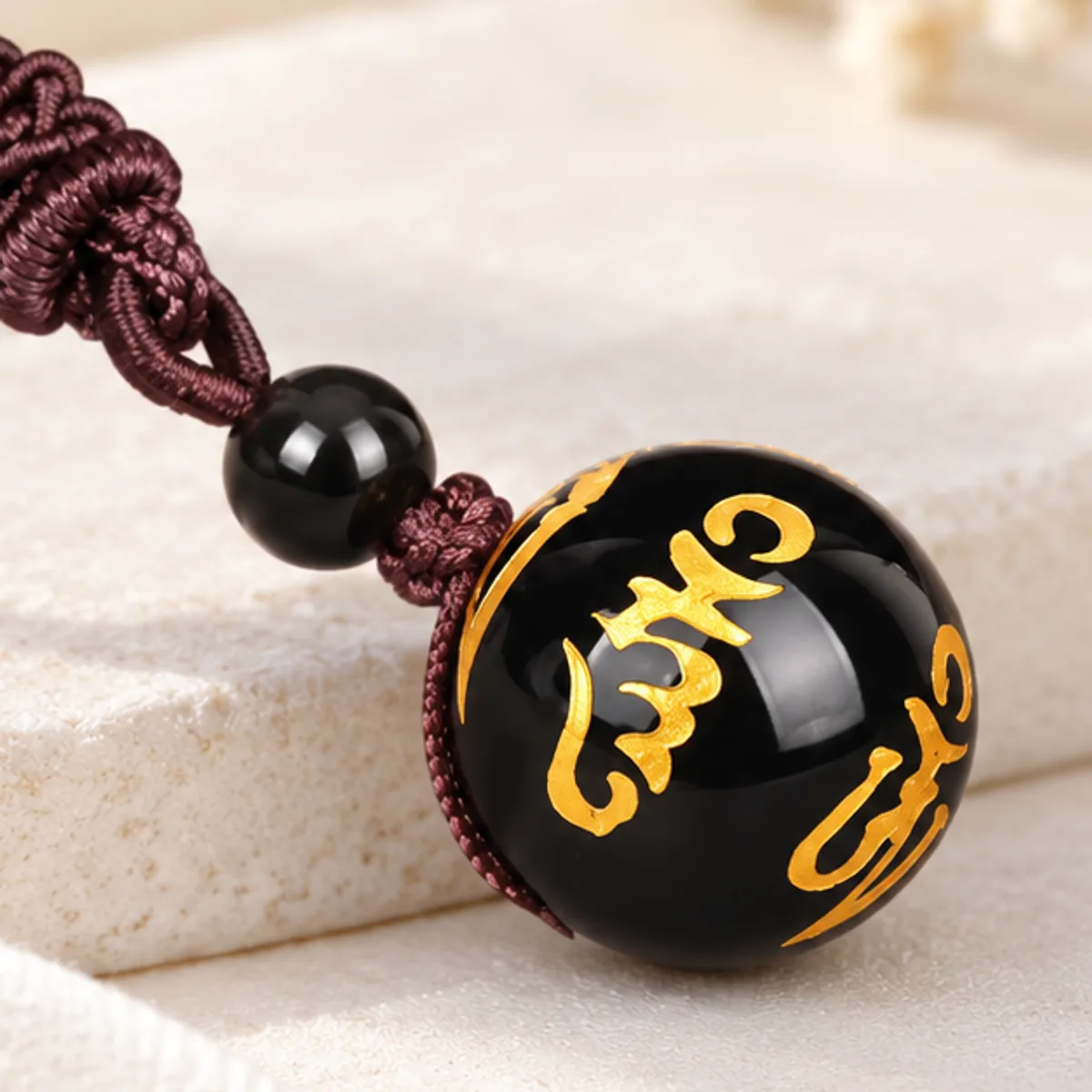 Pendentif boule mantra obsidienne alt3 =